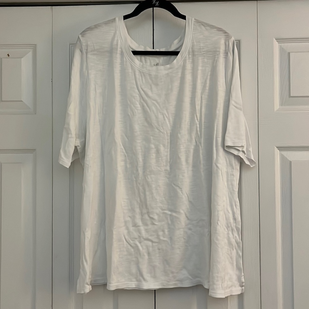 J.Jill Women's Plus Size Pima Cotton Scoop-Neck Elbow Sleeve Tee / White / 4X